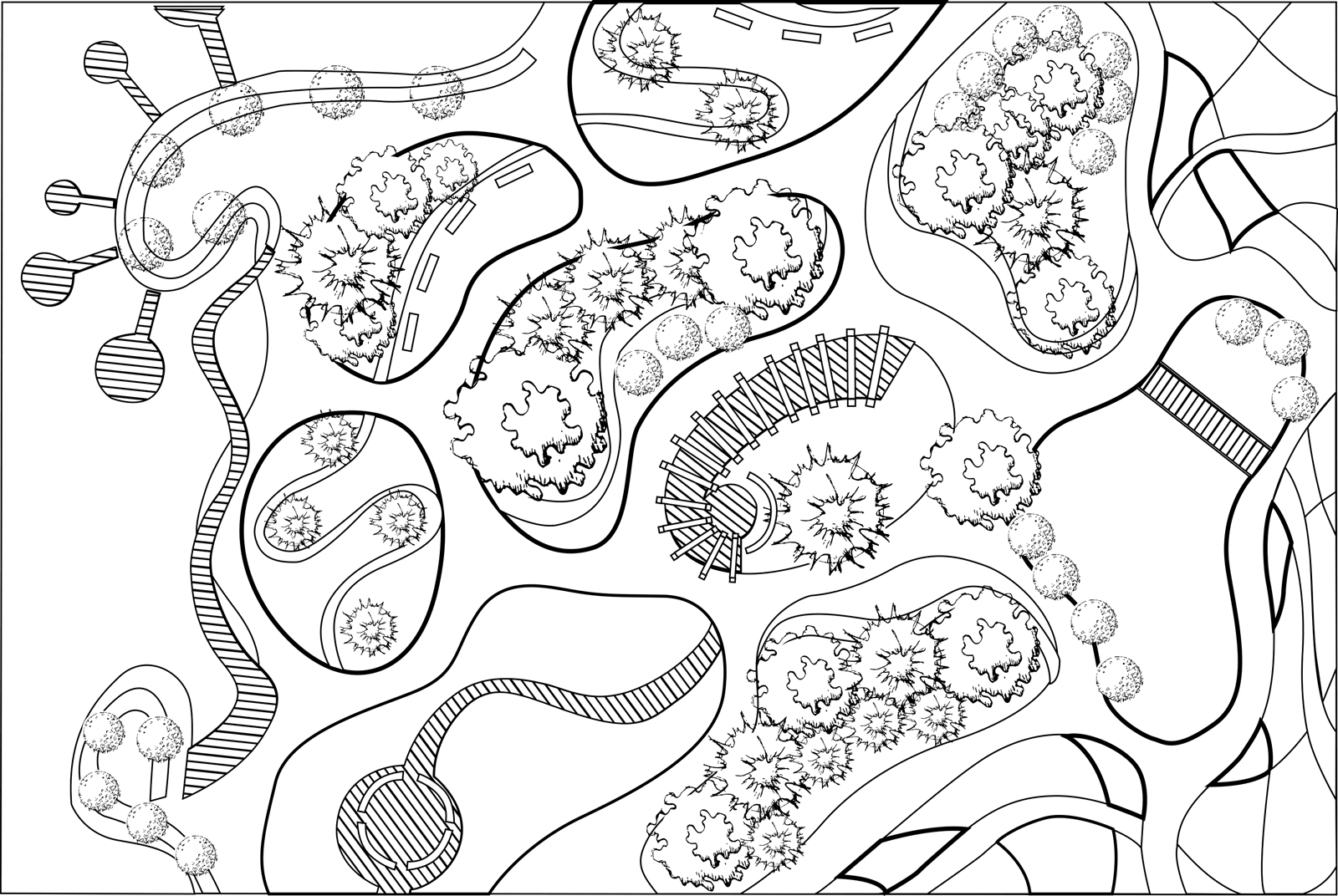 Highly detailed landscape design plan black and white